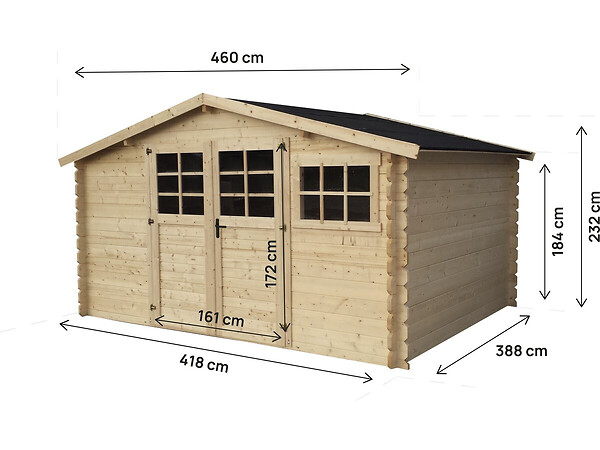 HABITAT ET JARDIN - Abri de jardin en bois "Rocval" - 456 x 425 x 232 cm - 19.42 m² - 28 mm - large