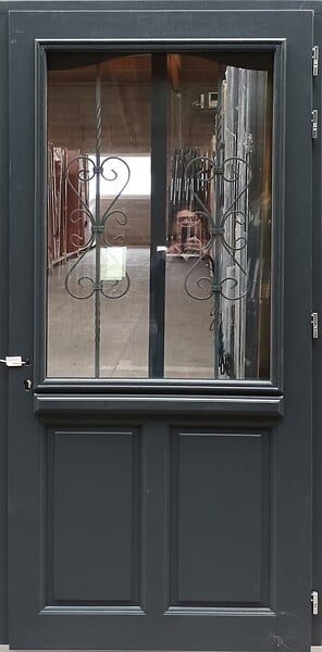 GD MENUISERIES - Porte d'entrée Bois Vitrée Sabrina Gris Anthr., H215 x L90 cm Côte Tableau p.Gauche - large