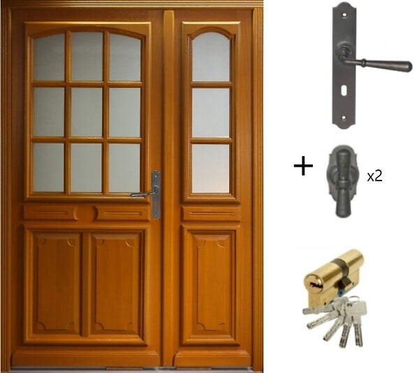 GD MENUISERIES - Porte d'entrée Tiercée Bois Vitrée Marine H215xL140 cm Côte Tableau, p.Gauche (Poignée, Barillet ref 010403RFP) - large