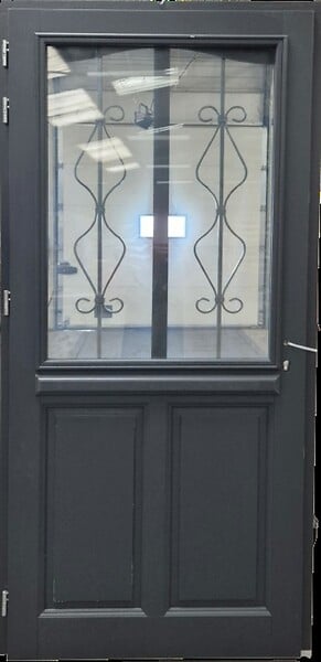 GD MENUISERIES - Porte d'entrée Bois Vitrée Sandro Gris Anthr., H215 x L90 cm Côte Tableau, p.Droit - large
