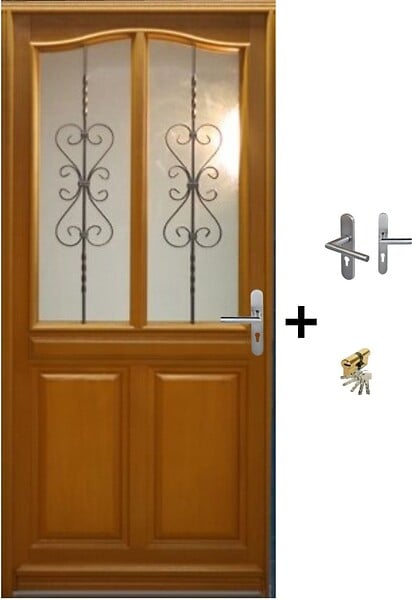 GD MENUISERIES - Porte d'entrée Bois Vitrée Sandy, H215 x L90 cm Côte Tableau p.Gauche (Poignée, Barillet ref N158RPL -IN158RCI) - large