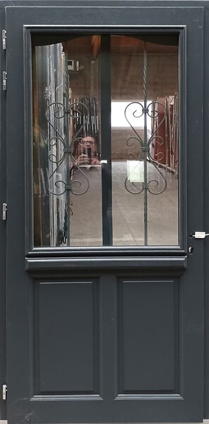 GD MENUISERIES - Porte d'entrée Bois Vitrée Sabrina Gris Anthr., H215 x L90 cm Côte Tableau, p.Droit - large