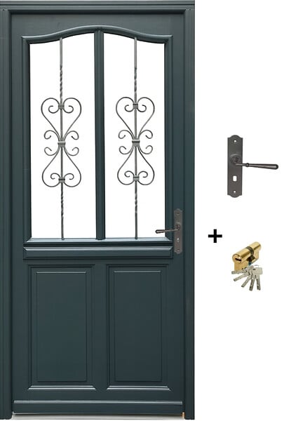 GD MENUISERIES - Porte d'entrée Bois Vitrée Sabrina Gris Anthr., H215 x L90 cm Côte Tableau p.Gauche (Poignée, Barillet ref 010403FP) - large