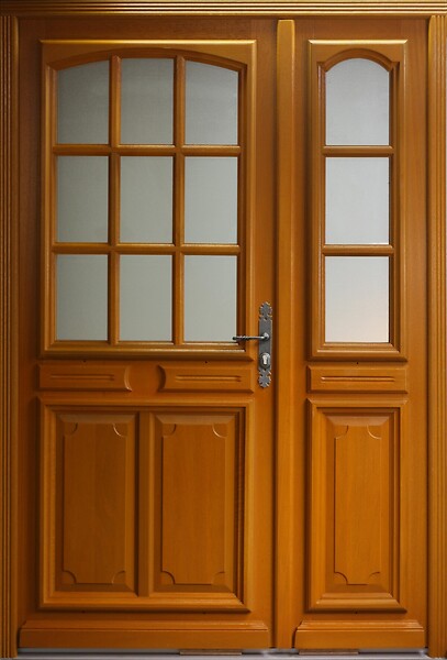 GD MENUISERIES - Porte d'entrée Tiercée Bois Vitrée Marine H215xL140 cm Côte Tableau p. Gauche - large