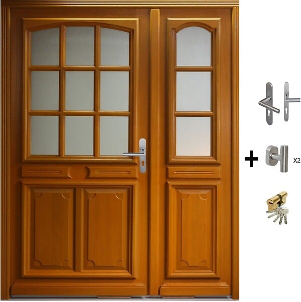GD MENUISERIES - Porte d'entrée Tiercée Bois Vitrée Marine H215xL140 cm Côte Tableau p.Gauche (Poignée, Barillet ref IN158RPL2 - IN303NEW) - large