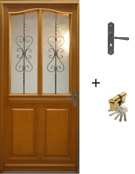GD MENUISERIES - Porte d'entrée Bois Vitrée Sandy, H215 x L90 cm Côte Tableau p.Gauche (Poignée, Barillet ref 010403FP) - large