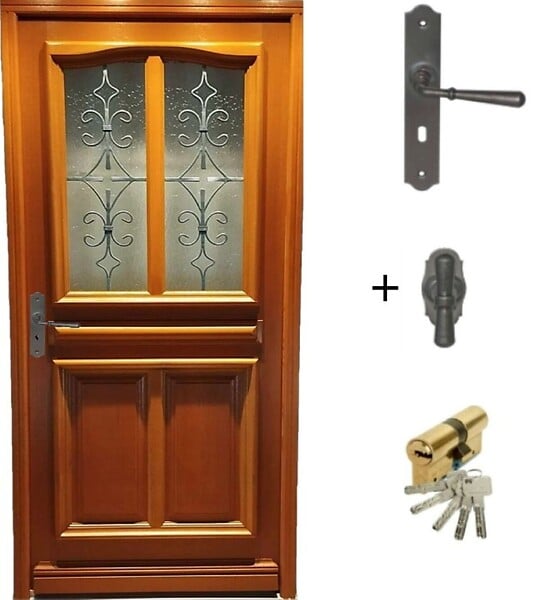GD MENUISERIES - Porte d'entrée Bois Vitrée Vauban, H215 x L80 cm Côte Tableau, p.Droit (Poignée, Barillet ref 010403RFP) - large