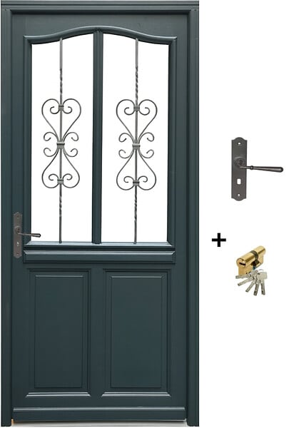 GD MENUISERIES - Porte d'entrée Bois Vitrée Sabrina Gris Anthr., H215 x L90 cm Côte Tableau, p.Droit (Poignée, Barillet ref 010403FP) - large