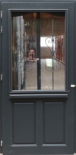 GD MENUISERIES - Porte d'entrée Bois Vitrée Sabrina Gris Anthr., H215 x L90 cm Côte Tableau, p.Droit (Poignée, Barillet ref 010403FP) - large