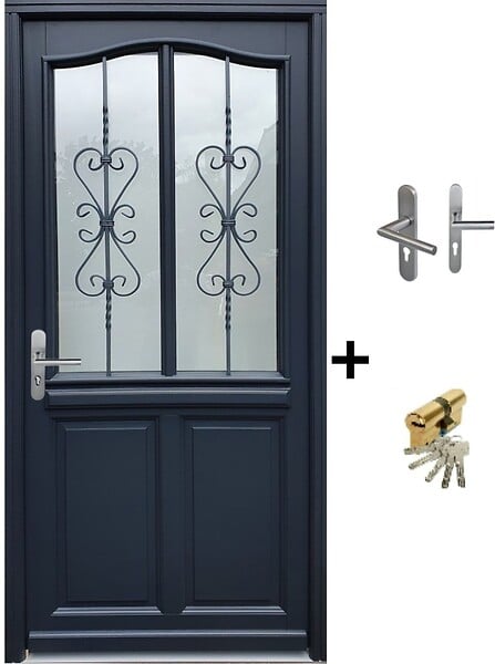 GD MENUISERIES - Porte d'entrée Bois Vitrée Sanna, H215 x L90 cm Côte Tableau p.Droit (Poignée, Barillet ref N158RPL -IN158RCI) - large