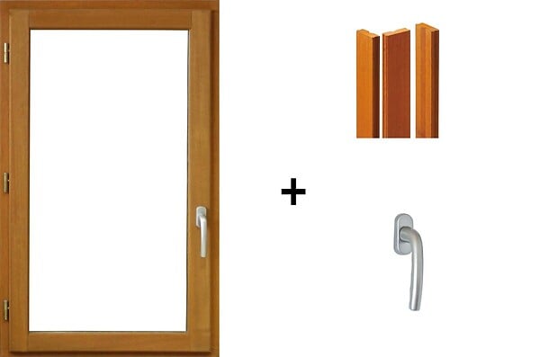 GD MENUISERIES - fenetre Bois 1 Vantail H75 x L60 cm Tirant Gauche, tapees iso 120 cm (2 de 1,9m), poignee - large