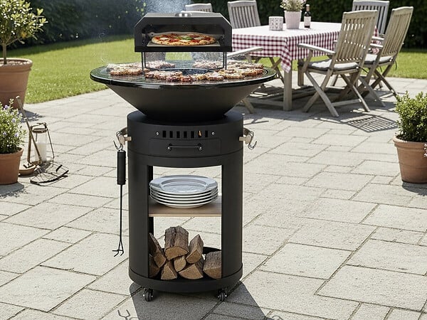 HABITAT ET JARDIN - Barbecue plancha brasero avec four à pizza "César premium"- Ø 81 cm - Noir - large