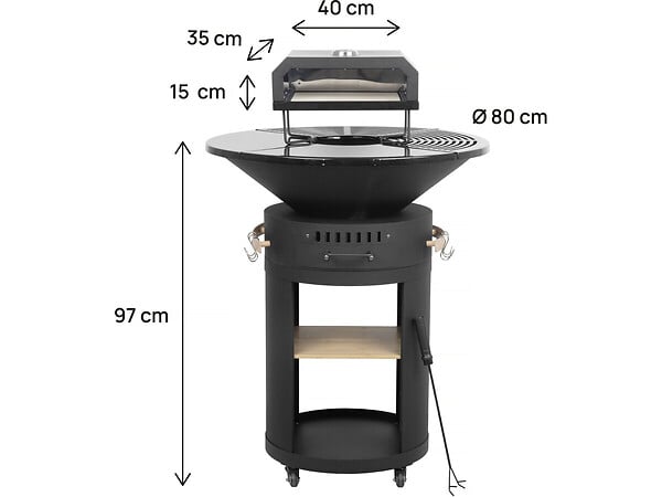 HABITAT ET JARDIN - Barbecue plancha brasero avec four à pizza "César premium"- Ø 81 cm - Noir - large