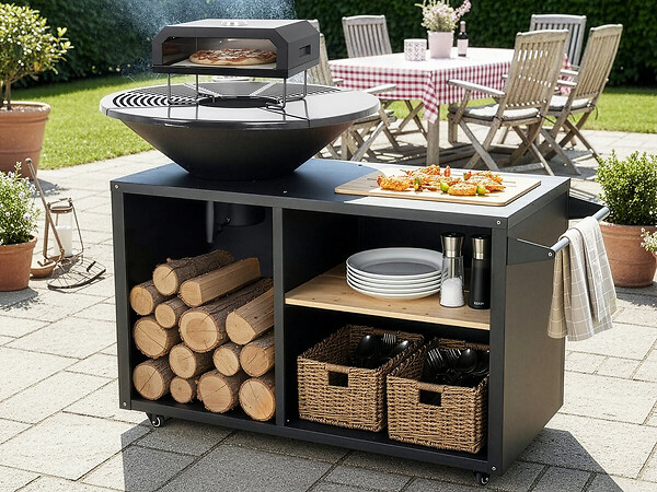 HABITAT ET JARDIN - Barbecue plancha brasero avec four à pizza "Maréchal" - Ø 81 cm  - Noir - large