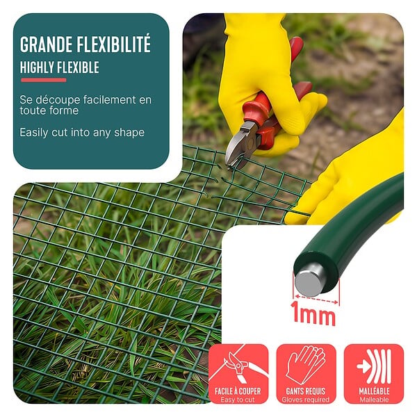 VOUNOT - Grillage a maille soude en acier gaine PVC 25mm fil 1mm 1x25m vert - large