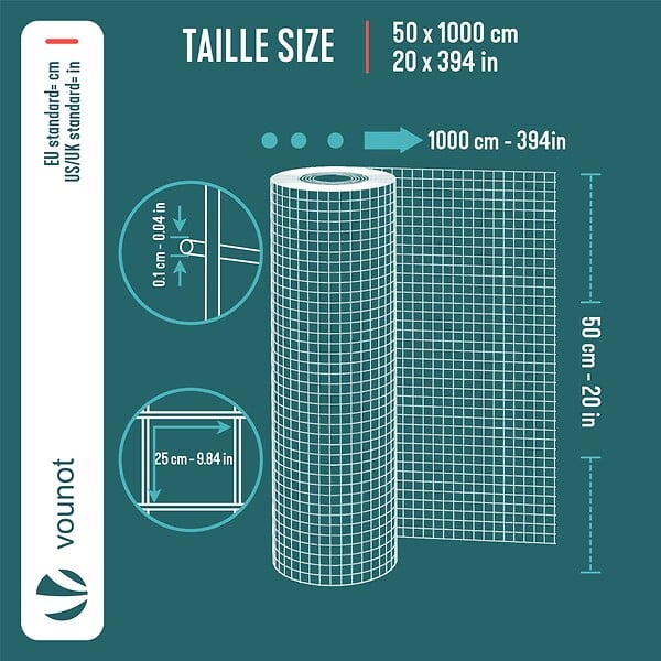 VOUNOT - Grillage a maille soude en acier galvanise 25mm fil 1 mm 0.5x10m metal - large