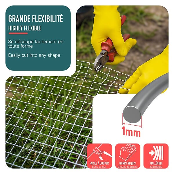 VOUNOT - Grillage a maille soude en acier galvanise 25mm fil 1 mm 0.5x10m metal - large