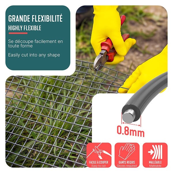 VOUNOT - Grillage a maille soude en acier gaine PVC 13mm fil 0.8mm 1x25m gris - large