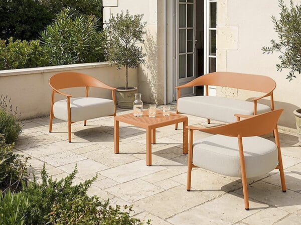 HABITAT ET JARDIN - Salon de jardin en métal et plastique "Céora" - 4 places - Orange - large