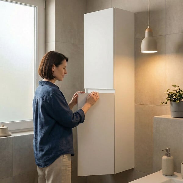 SWISS AQUA TECHNOLOGIES - B-Way 30x133x35 cm meuble de salle de bain suspendu haut en bois, blanc brillant (BWAY35W) - large