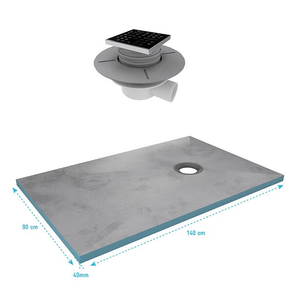 AURLANE - Receveur de Douche à Carreler 140x90 cm avec Bondes à Sortie Verticale - Grille Inox - large