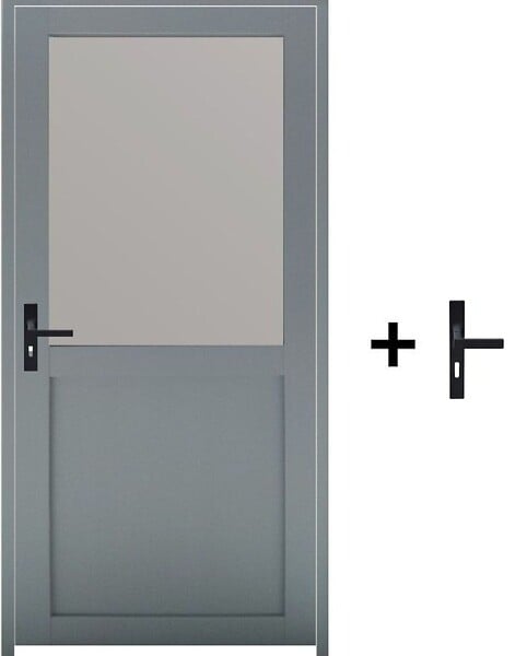 GD MENUISERIES - Bloc Porte Athena Gris Clair Vitrée H204 x L83 cm Côte Tableau P.Droit, Poignee - large