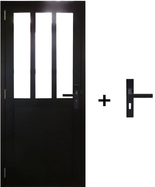 GD MENUISERIES - Bloc Porte Atelier Noir H204 x L83 cm Côte Tableau P.Droit, Poignee - large