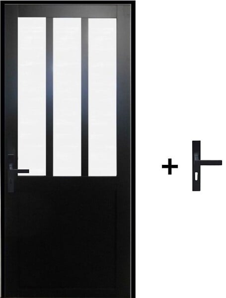 GD MENUISERIES - Bloc Porte Atelier Noir vitre depoli H204 x L83 cm Côte Tableau P.Droit,Poignee - large