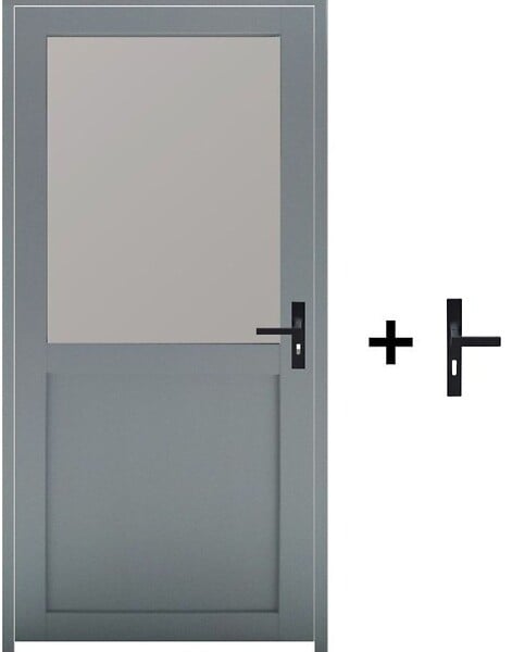 GD MENUISERIES - Bloc Porte Athena Vitrée - 204x83 cm - Poussant Gauche - Avec Poignée - RAL7035 - large