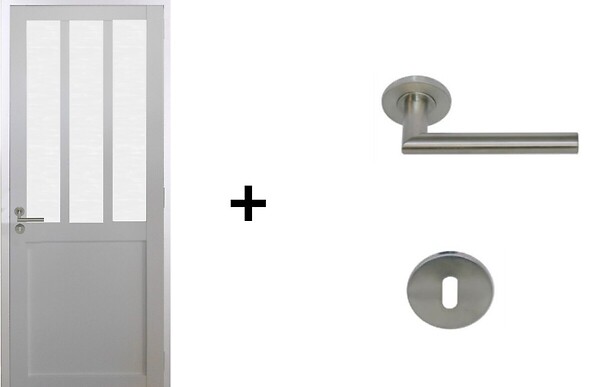 GD MENUISERIES - Bloc Porte Atelier BLANC vitre depoli H204 x L73 cm Côte Tableau P.Droit,Poignee Pomerol - large