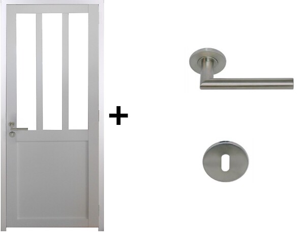 GD MENUISERIES - Bloc Porte Atelier BLANC H204 x L73 cm Côte Tableau P.Droit,Poignee Pomerol - large