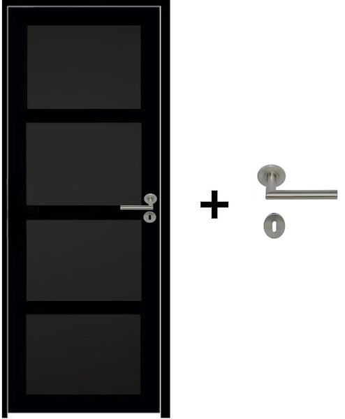 GD MENUISERIES - Bloc Porte Telia noir 4 panneaux H204 x L83 cm Côte Tableau P.Gauche,Poignee Pomerol - large