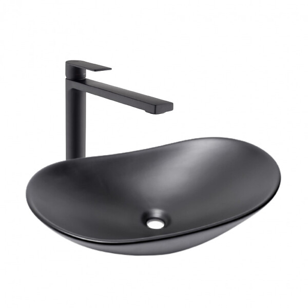 SWISS AQUA TECHNOLOGIES - Swiss Aqua Technologies Set complet vasque à poser 61,5 x 36 cm noir mat + mitigeur haut XL assorti – salle de bain moderne B-Way (SATINF61536BKM-BWAY) - large