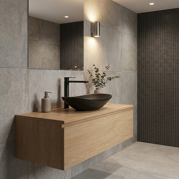 SWISS AQUA TECHNOLOGIES - Swiss Aqua Technologies Set complet vasque à poser 61,5 x 36 cm noir mat + mitigeur haut XL assorti – salle de bain moderne B-Way (SATINF61536BKM-BWAY) - large