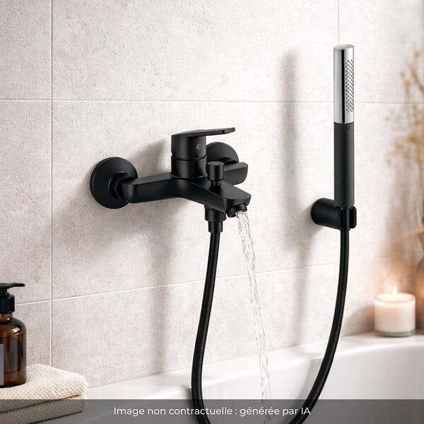 JACOB DELAFON - Douchette stick Shift Ellipse noir et chrome avec mitigeur bain douche et flexible lisse anti-torsion Noir - large