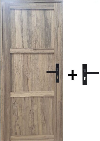 GD MENUISERIES - Bloc Porte bois Frake 3 Panneaux H204 x L83 cm Côte Tableau P.Gauche, Poignee - large