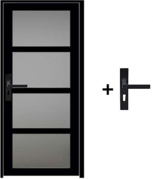 GD MENUISERIES - Bloc Porte Telia Noir Vitrée H204 x L83 Poussant Droite Côtes Tableau et Poignée GD MENUISERIES - large
