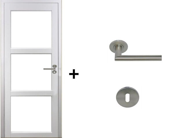 GD MENUISERIES - Bloc Porte Kenya Blanc Vitrage transparent H204 x L83 cm Côte Tableau P.Gauche,Poignee Pomerol - large