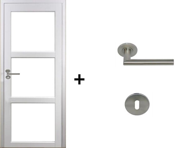 GD MENUISERIES - Bloc Porte Kenya Blanc Vitrage transparent H204 x L83 cm Côte Tableau P.Droit, Poignee Pomerol - large