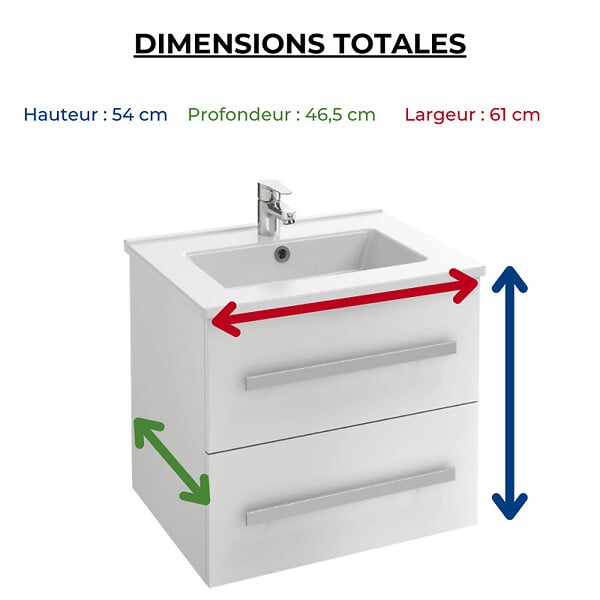 JACOB DELAFON - Pack meuble vasque 60 cm Ola up blanc + colonne - large