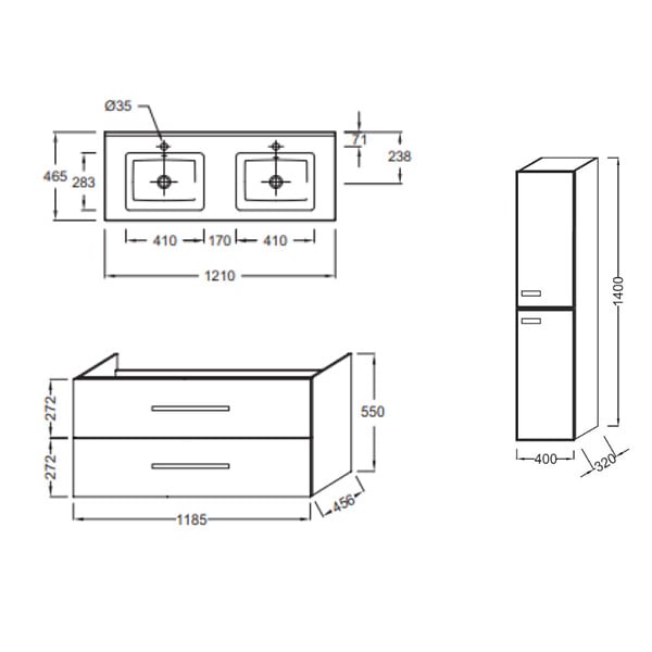JACOB DELAFON - Meuble double vasque 120 cm Ola up + colonne de salle de bain chêne - large