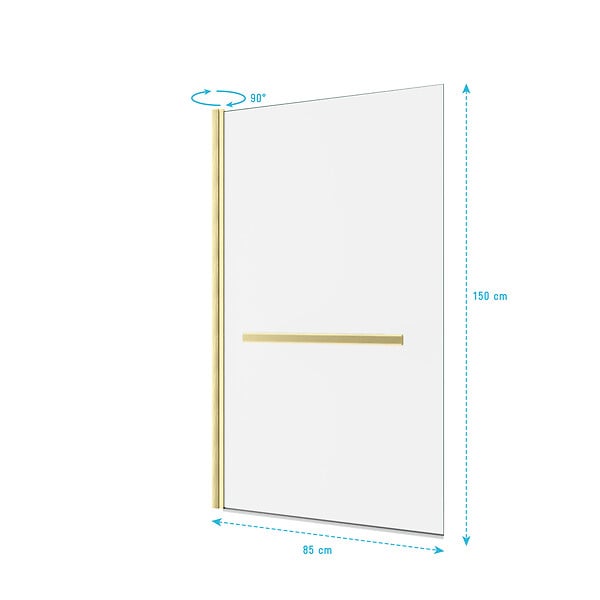 AURLANE - Pare baignoire Pivotant avec Porte-Serviette 85x150cm - Or Doré Brossé - Verre 6mm - TSHAPE GOLDY - large