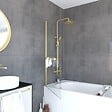 AURLANE - Pare baignoire Pivotant avec Porte-Serviette 85x150cm - Or Doré Brossé - Verre 6mm - TSHAPE GOLDY - vignette
