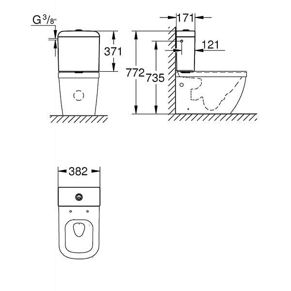 GROHE - Grohe Euro Ceramic Pack WC à poser haut de gamme, alimentation latérale et arrière - large