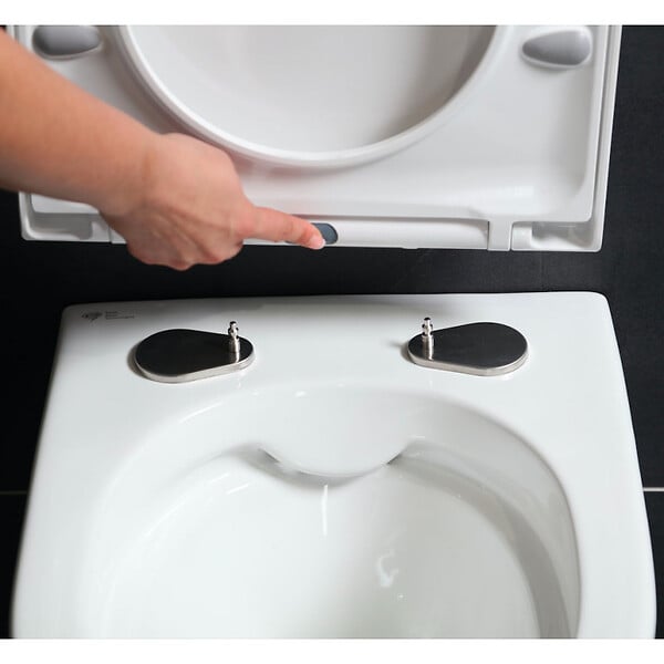 GEBERIT - Pack WC Bati-support Geberit Duofix + WC sans bride SAT + Abattant softclose + Plaque blanche + Brosse de toilette OFFERTE - large