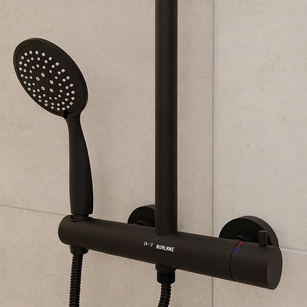AURLANE - Colonne de douche Mécanique finition Noire Mate - 133x28x52 cm - MOLLY BLACK - large