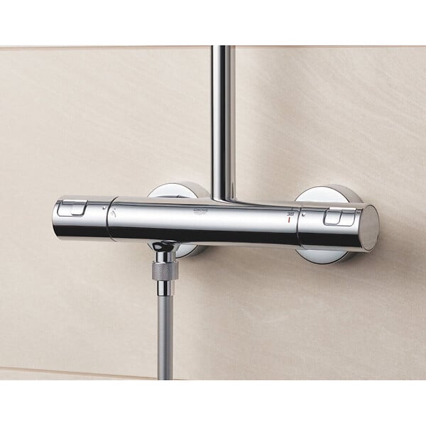 GROHE - Grohe Vitalio Start Colonne de douche Ecojoy avec mitigeur thermostatique, douche de tête 250 mm, douchette 2 jets, Chrome (26816000) - large