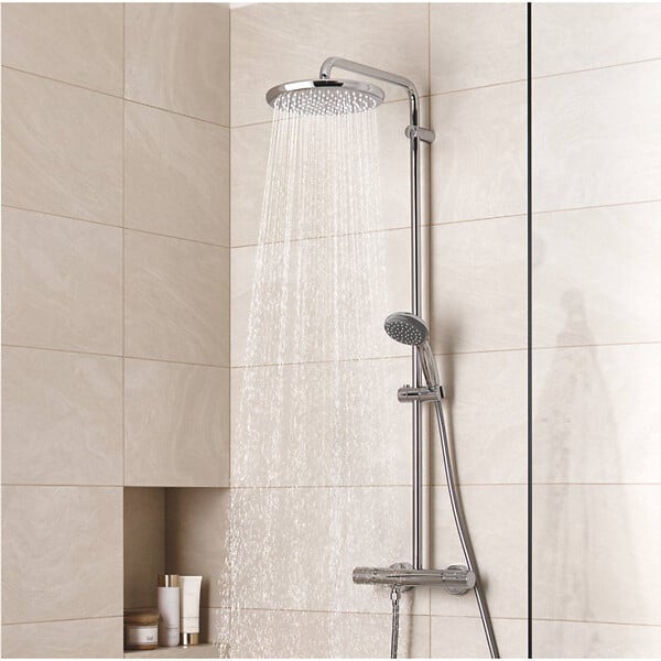 GROHE - Grohe Vitalio Start Colonne de douche Ecojoy avec mitigeur thermostatique, douche de tête 250 mm, douchette 2 jets, Chrome (26816000) - large