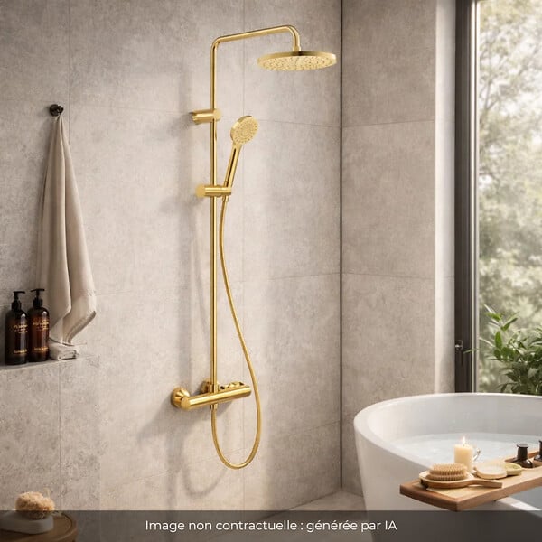 DURAVIT - Colonne de douche thermostatique MinusFlow doré poli - large