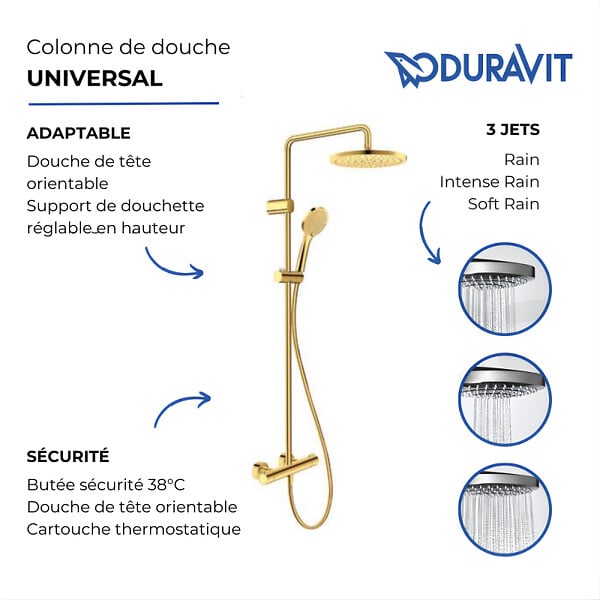 DURAVIT - Colonne de douche thermostatique MinusFlow doré poli - large